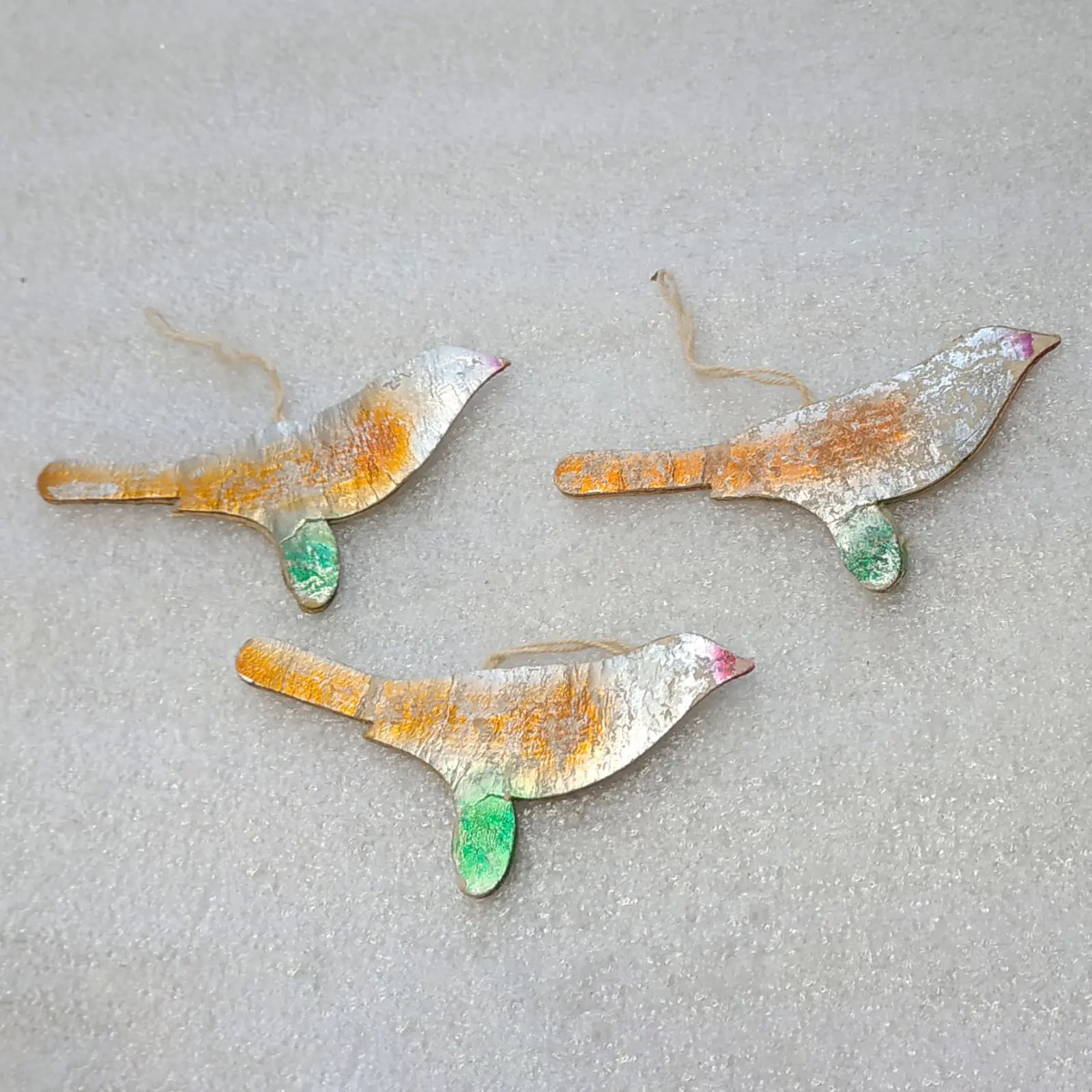 Set of 3 Vintage Soviet Pressed Cardboard Christmas Ornaments Birds
