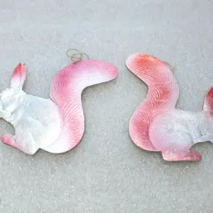 Set of 2 Vintage Soviet Pressed Cardboard Christmas Ornaments Squirrels Animals Decor