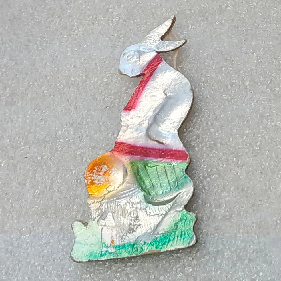 Vintage Soviet Pressed Cardboard Christmas Ornament Hare with Kolobok Fairytale