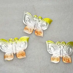 Set of 3 Vintage Soviet Pressed Cardboard Christmas Ornaments Butterflies Yellow