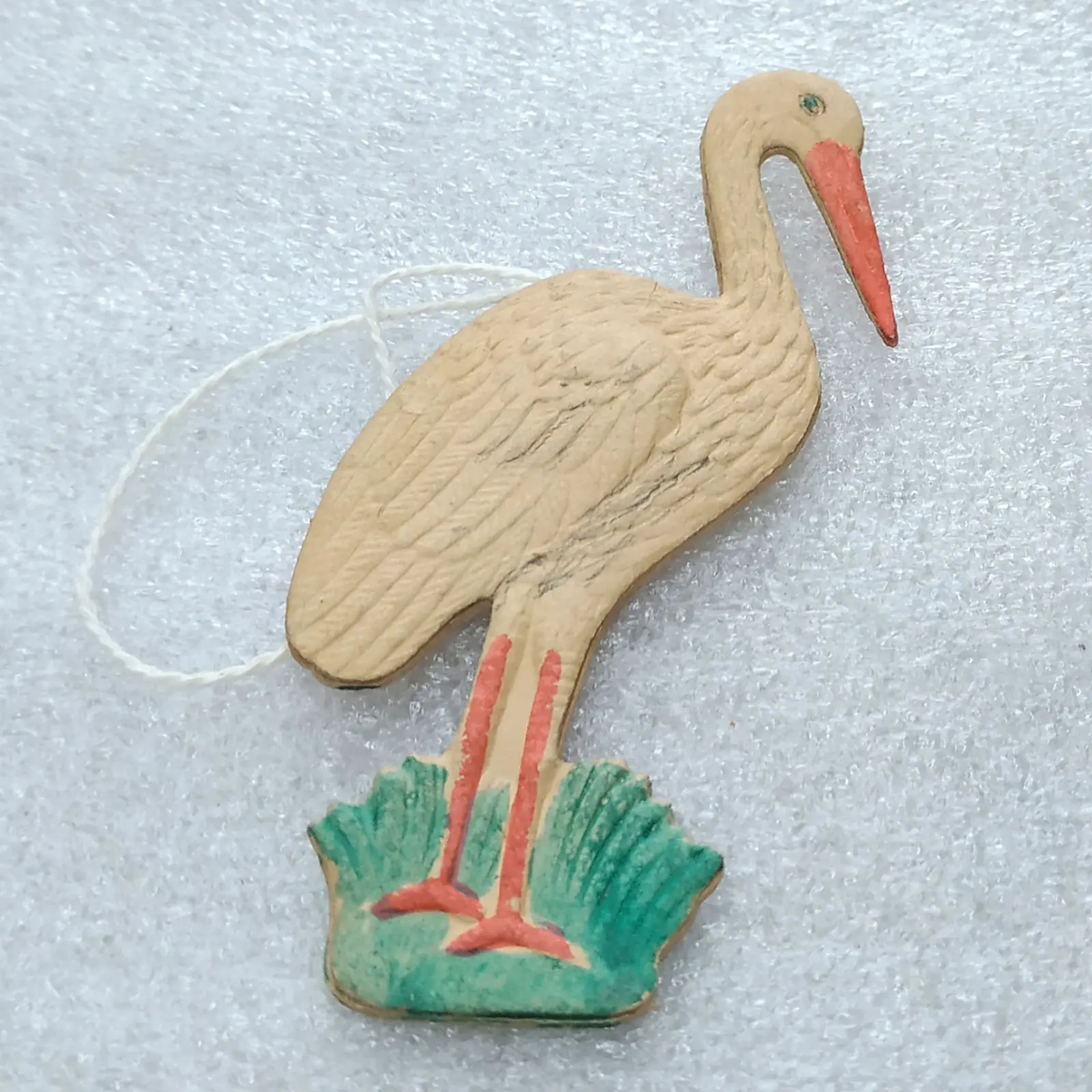 Vintage Soviet Pressed Cardboard Christmas Ornament Stork Bird Flat Retro Decor