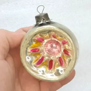 Vintage Christmas Silver Glass Ornament Tree USSR Antique Decor Old Lantern