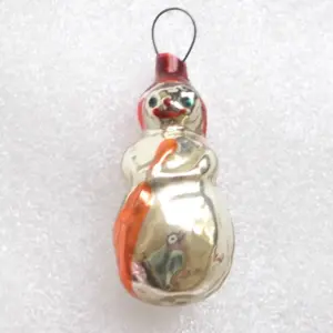 Vintage Miniature Glass Christmas Ornament - Small Snowman Figural USSR