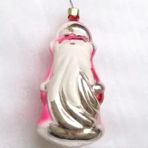 Vintage USSR Silver Glass Christmas Ornament Santa Claus