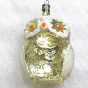 Vintage USSR Silver Glass Christmas Ornament Old Owl Bird