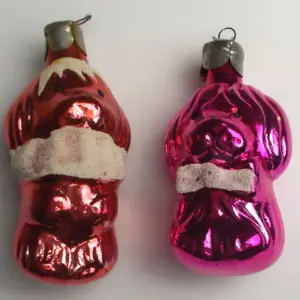 Set of 2 Antique Vintage Glass Christmas Ornaments Puppies