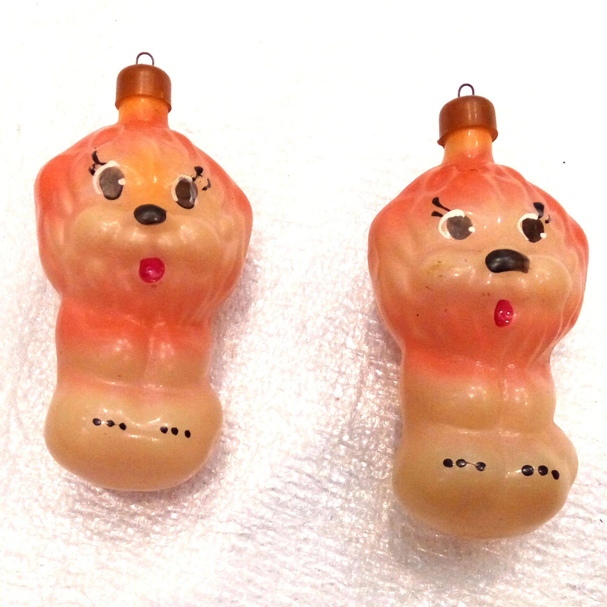Set of 2 Vintage USSR Glass Christmas Ornaments Lions