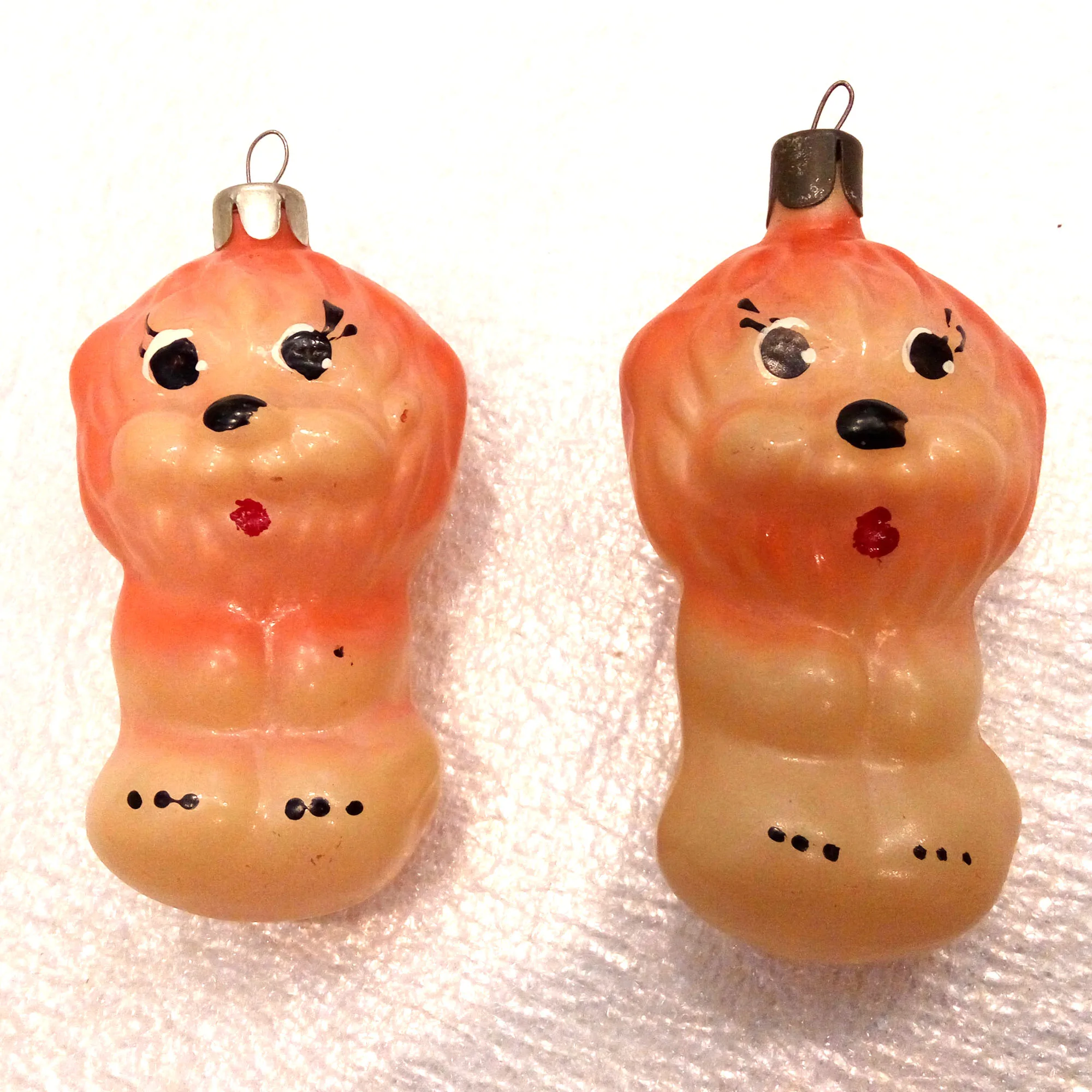 Set of 2 Vintage USSR Glass Christmas Tree Ornaments Lions Cub
