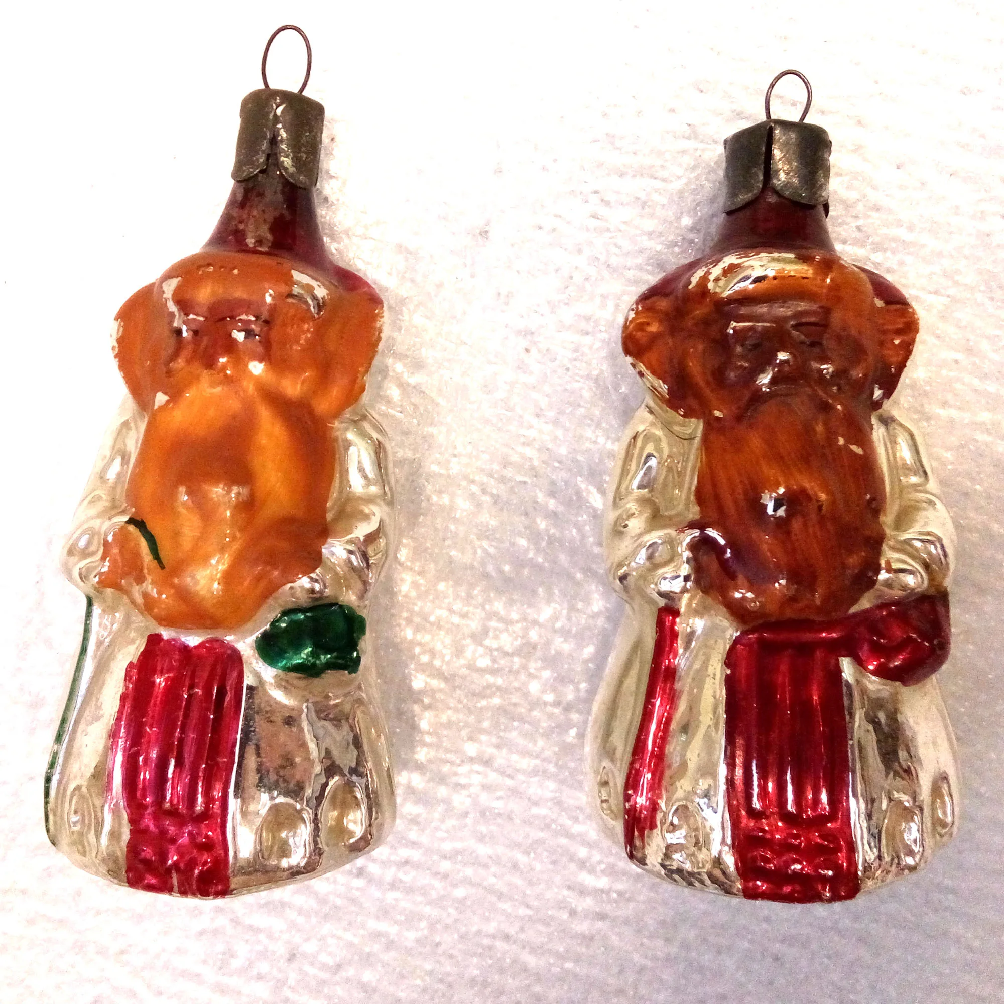Set of 2 Vintage USSR Glass Christmas Ornament Old Santas