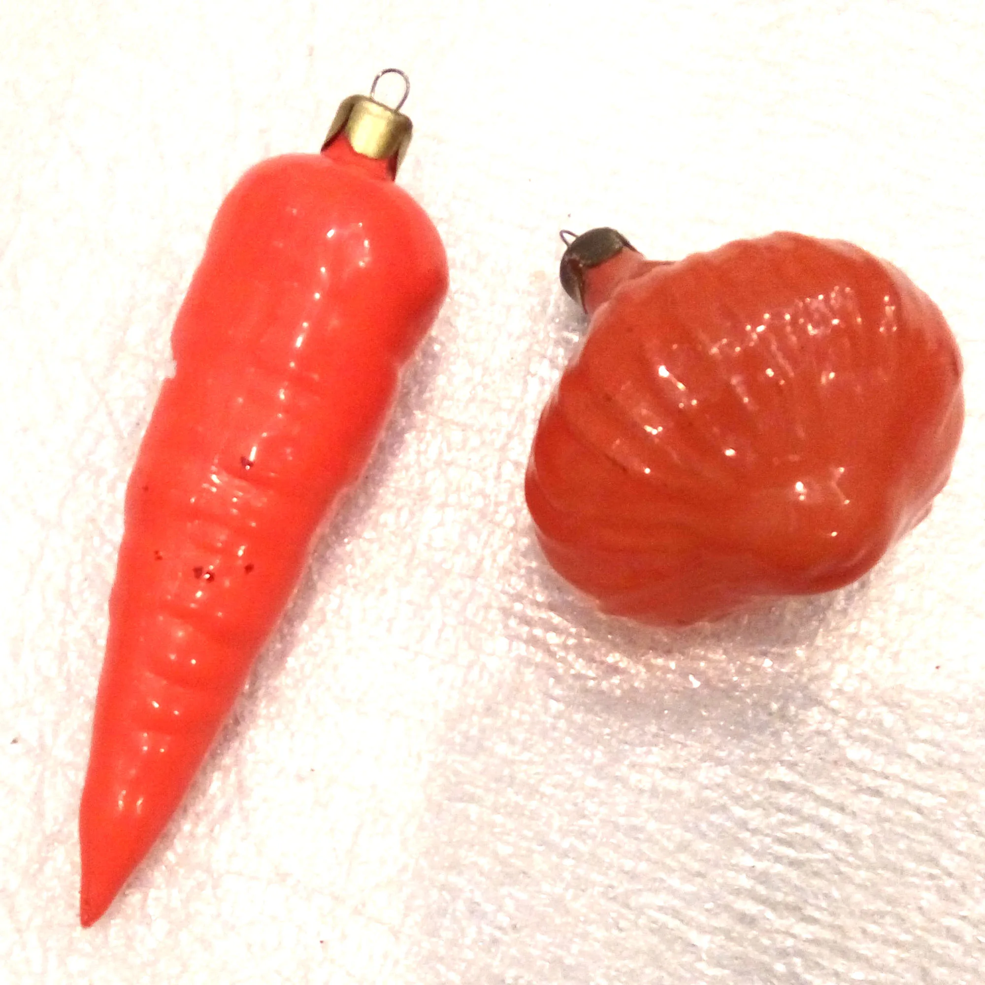 Set of 2 Vintage USSR Glass Christmas Ornament Carrot & Onion