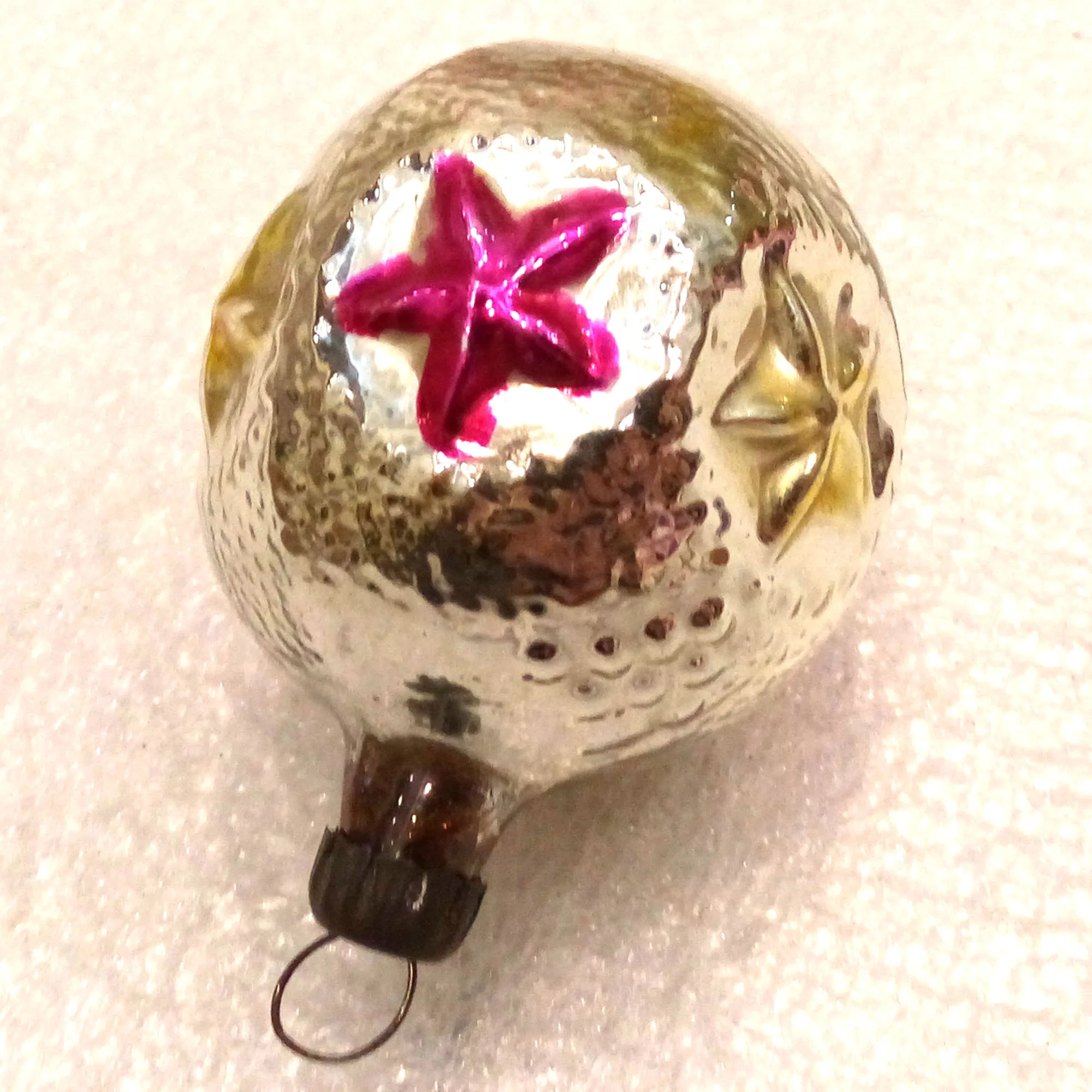 Vintage USSR Glass Christmas Ornament Ball w Stars
