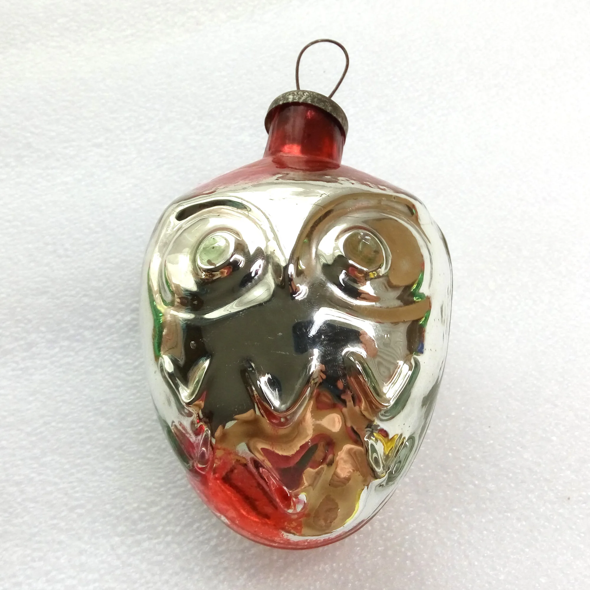 Huge Vintage Ukraine Glass Christmas Ornament Old Owl