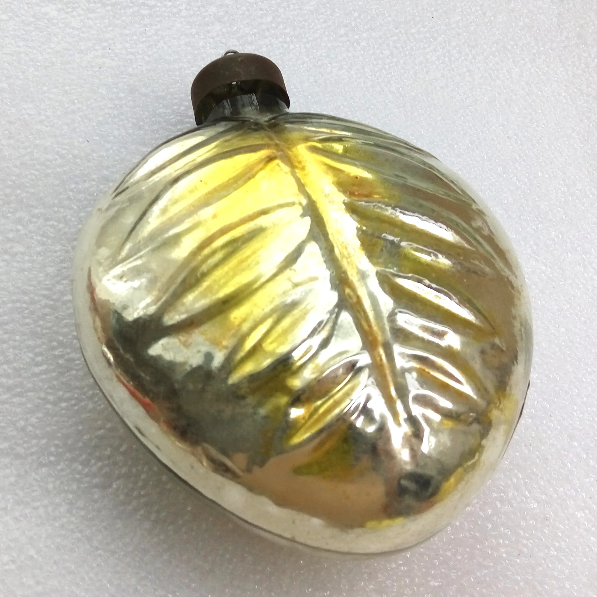 Huge Vintage Ukraine Glass Christmas Ornament Old Leaf