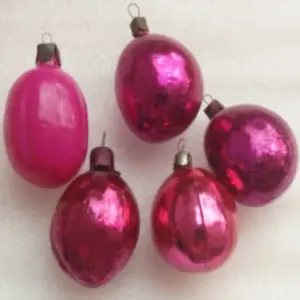 Set of 5 Vintage USSR Glass Christmas Ornaments Old Plums