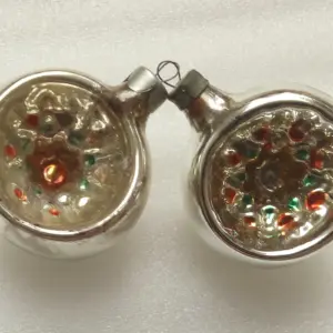 Set of 2 Vintage USSR Glass Christmas Ornament Old Lanterns