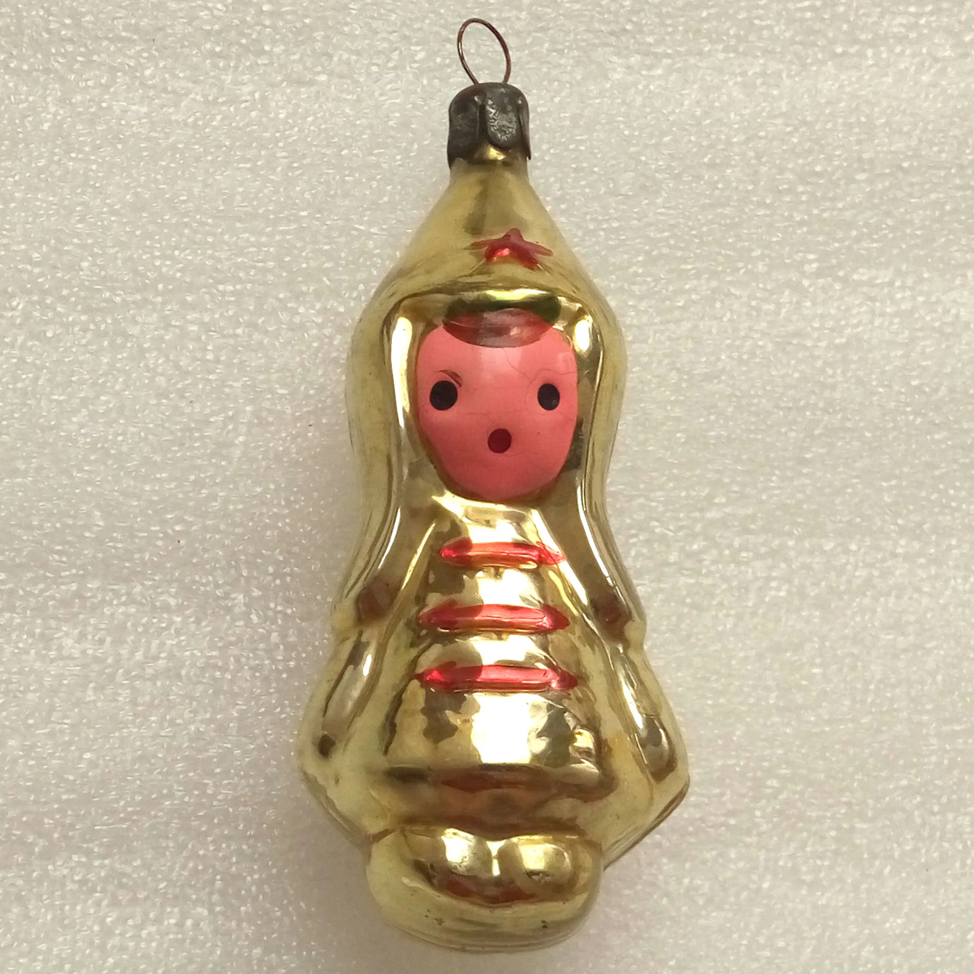 Vintage USSR Glass Christmas Ornament Old Red Army Boy