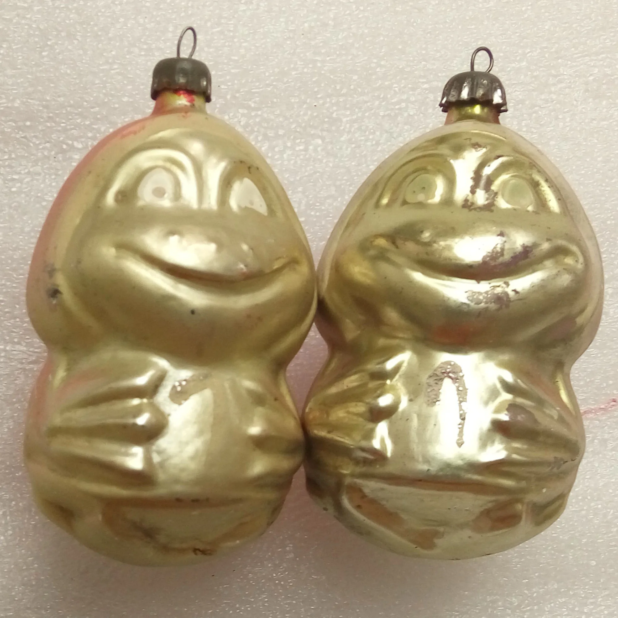 Set of 2 Vintage USSR Glass Christmas Ornament Frogs