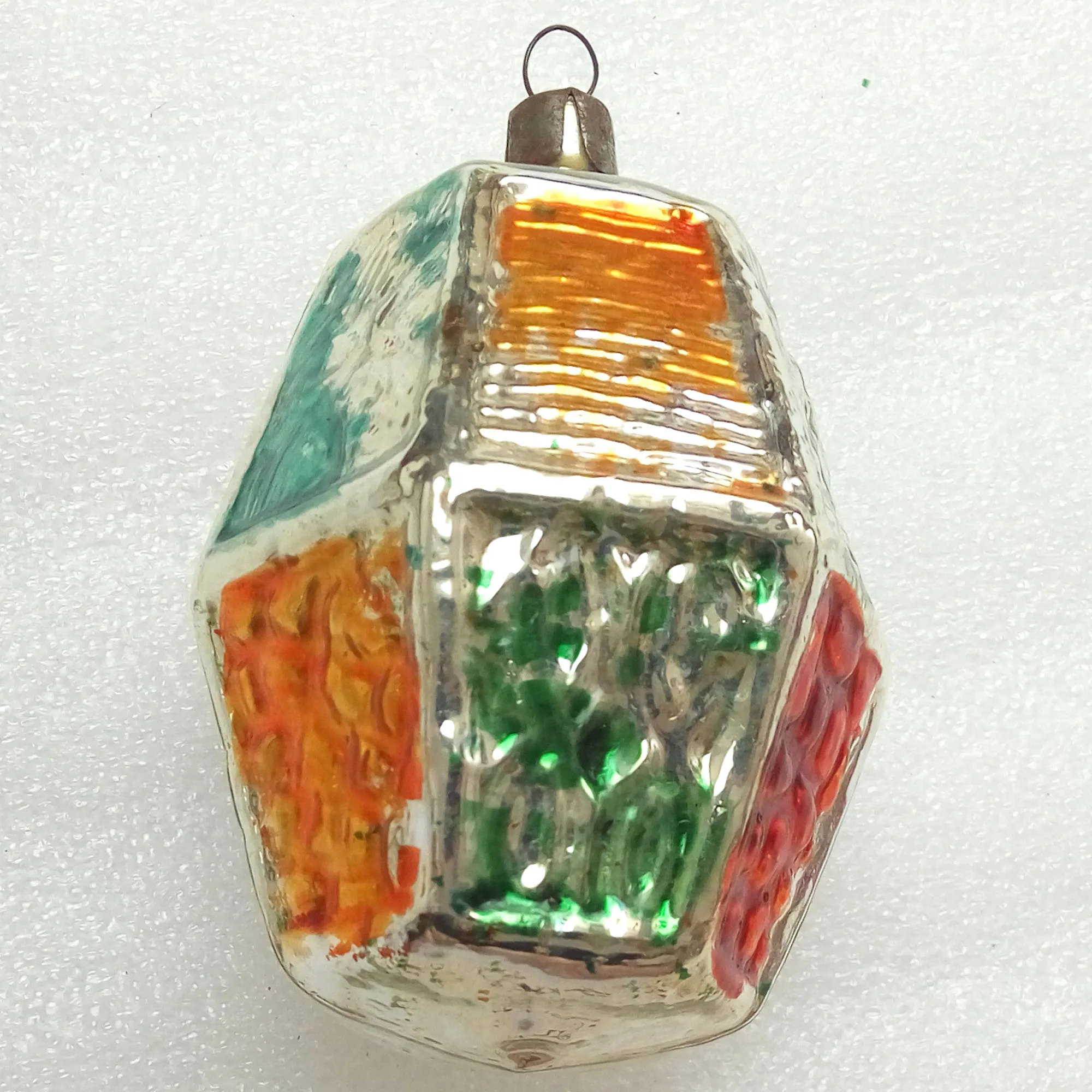 Antique Vintage USSR Silver Glass Christmas Ornament