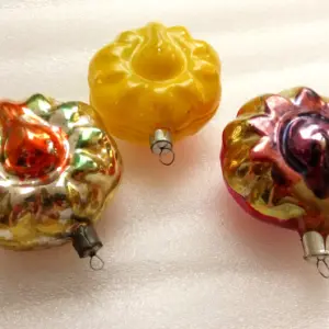 Set of 3 Vintage Russian Glass Christmas Ornament Sunflowers