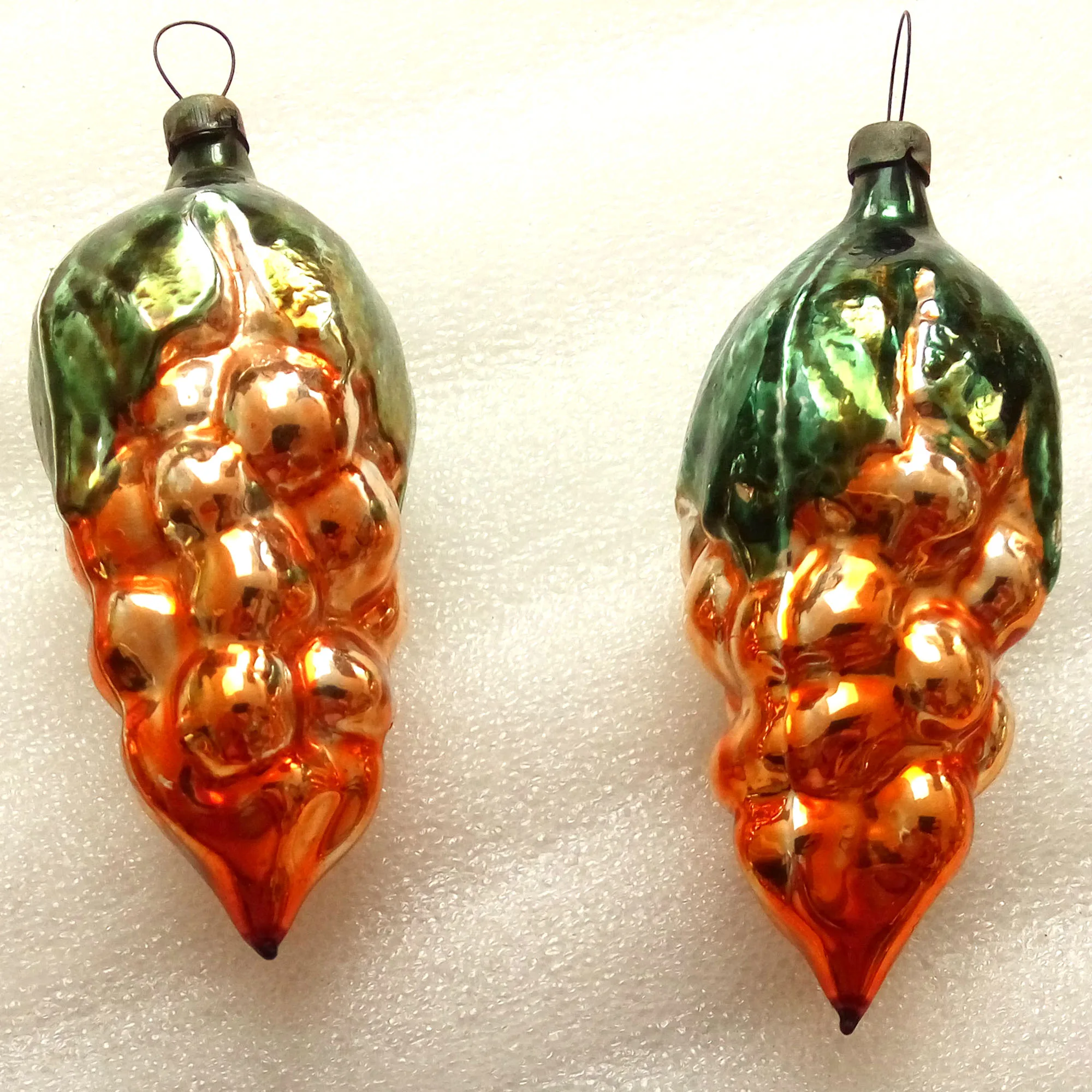 Set of 2 Vintage USSR Glass Christmas Ornaments Old Pinecones