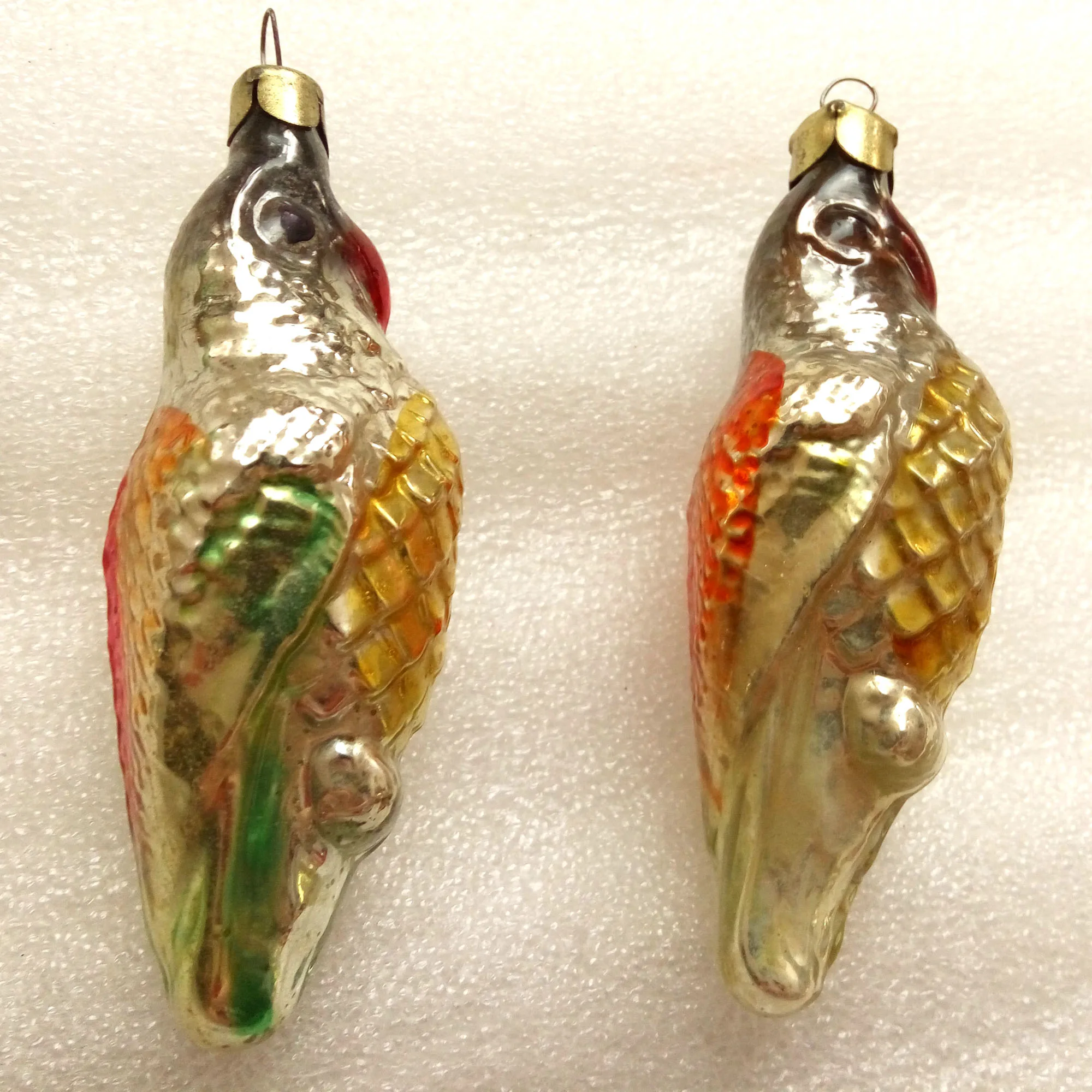 Set of 2 Vintage USSR Glass Christmas Ornaments Old Parrots