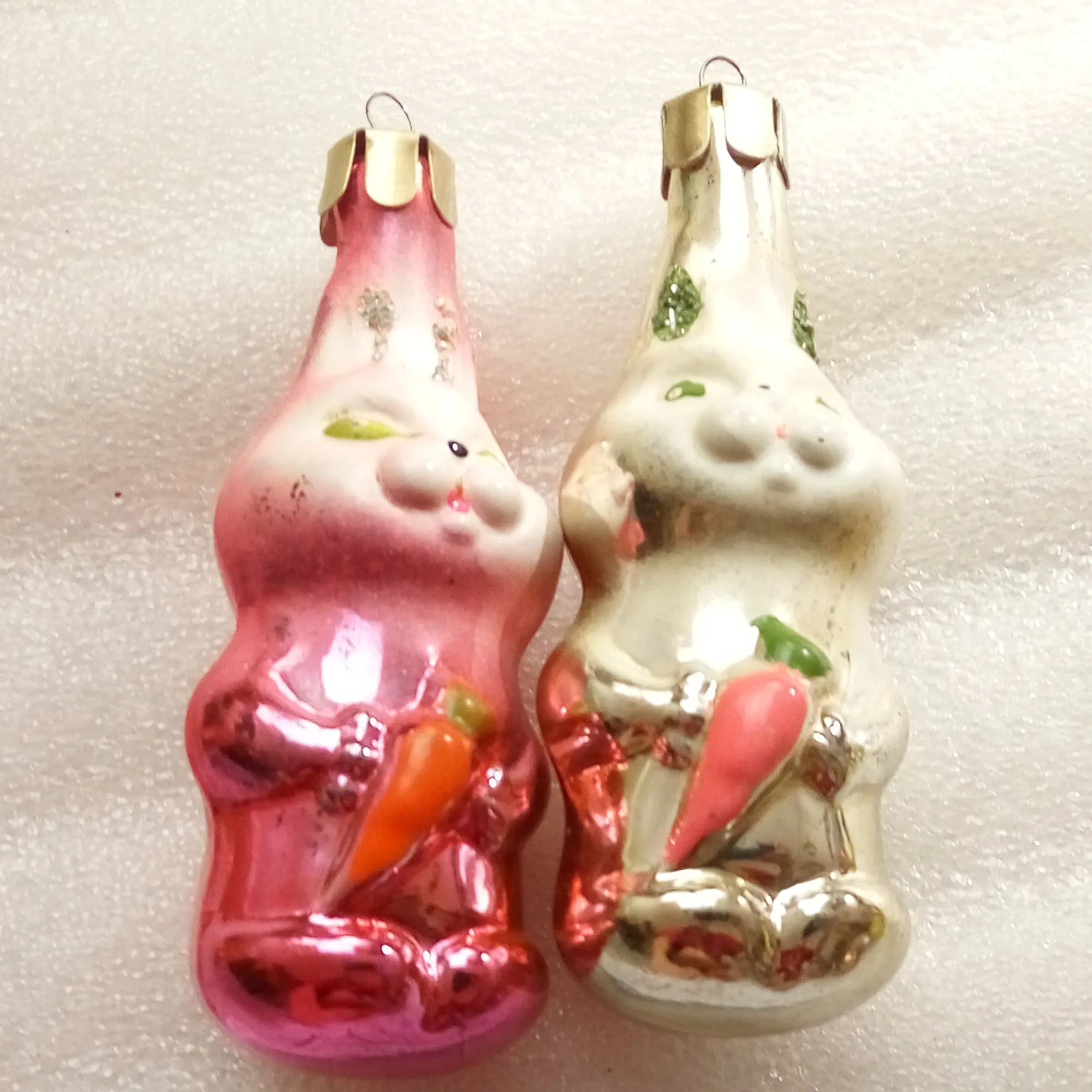 Set of 2 Vintage USSR Glass Christmas Ornaments Rabbits
