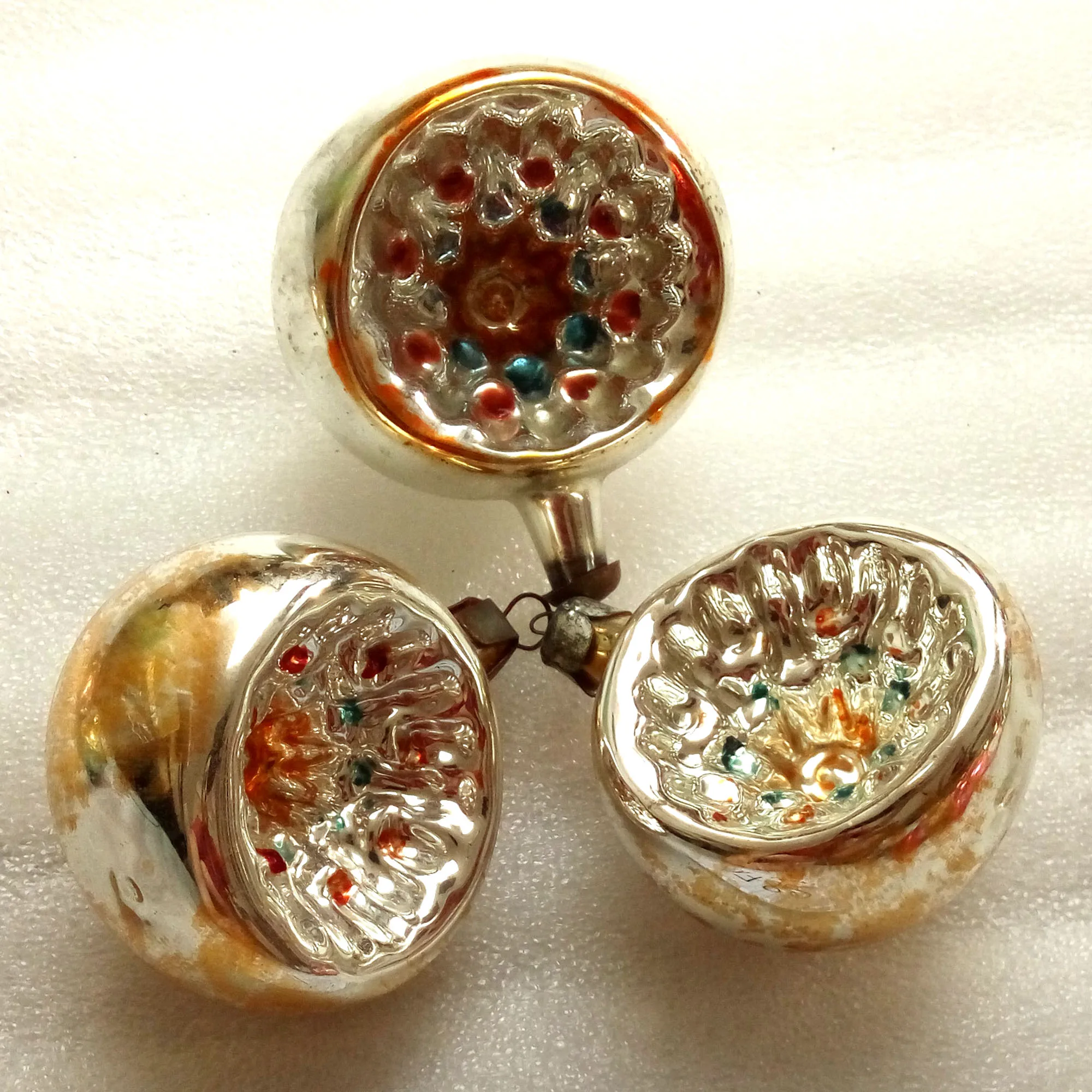 Set of 3 Vintage USSR Glass Christmas Ornaments Old Lantern