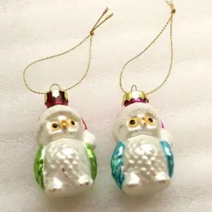 Set of 2 Modern Ukrainian Glass Christmas Ornaments Owls