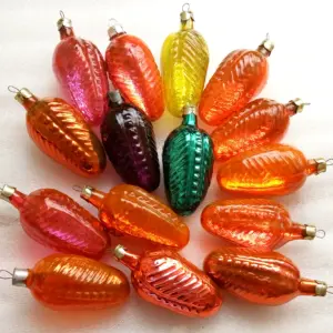 Set of 15 Vintage Ukraine USSR Glass Christmas Ornaments Colored Cones