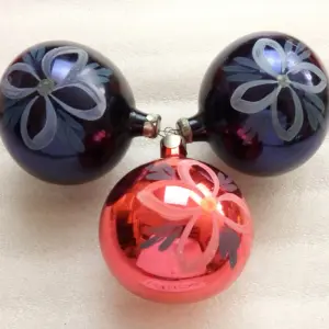 Set of 3 Vintage USSR Glass Christmas Ornament Balls