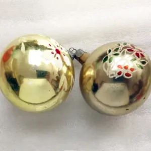 Set of 2 Vintage USSR Glass Christmas Tree Ornament Old Balls