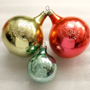 Set of 3 Vintage USSR Glass Christmas Ornament Balls