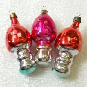 Set of 3 Vintage USSR Glass Christmas Ornament Mushrooms