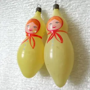 Set of 2 Vintage USSR Glass Christmas Ornament Nesting Dolls