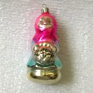 Vintage Silver Glass USSR Christmas Ornament Red Hood
