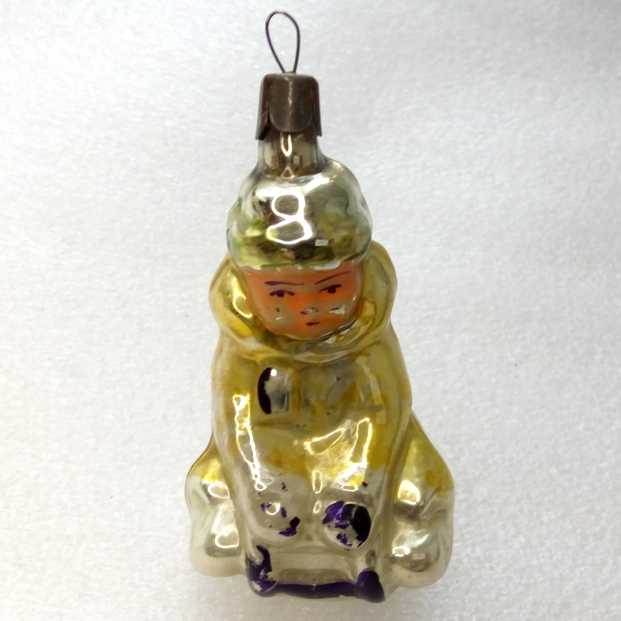 Vintage Glass Christmas Ornament Kid On Sledge