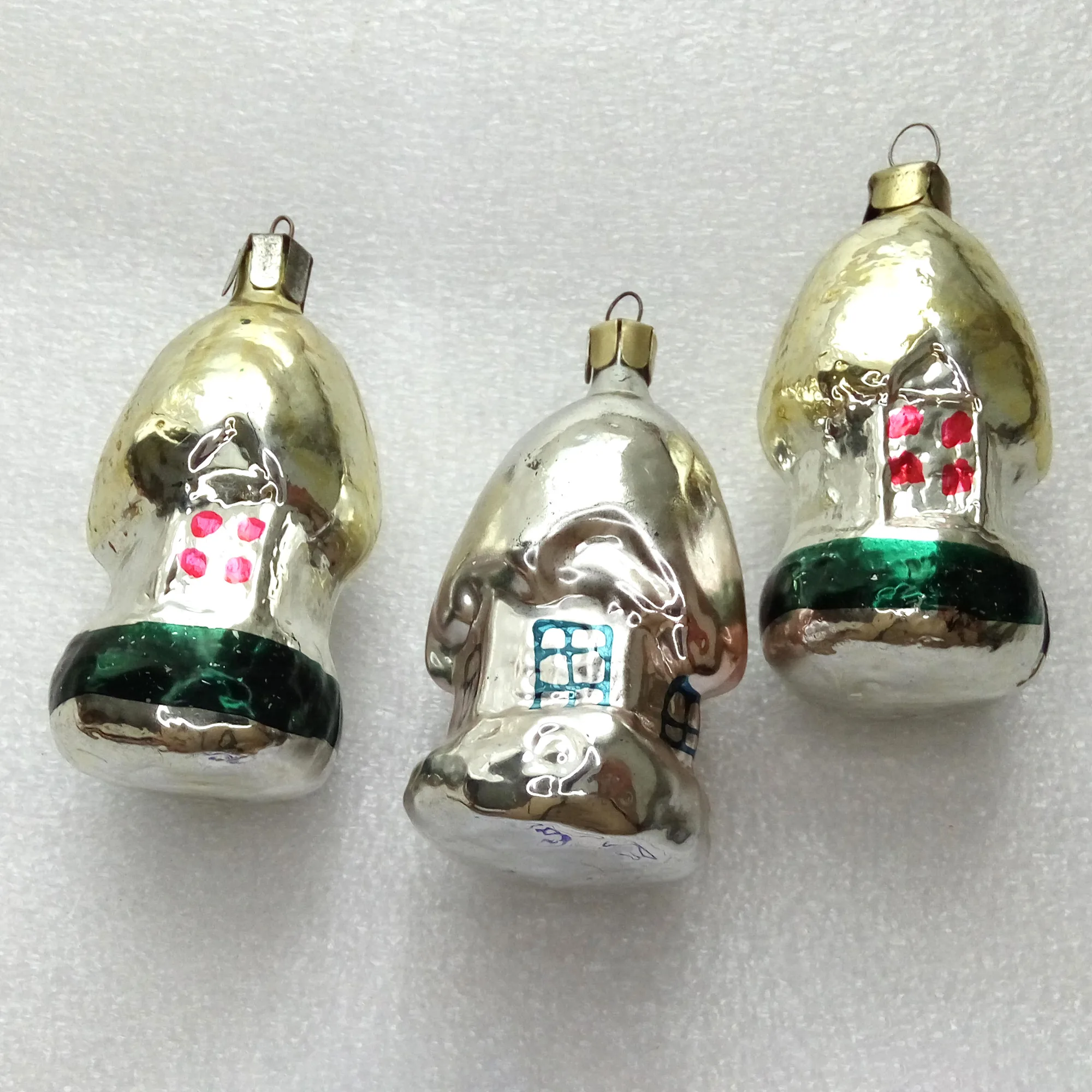 Set of 3 Vintage Glass Christmas Ornament Houses