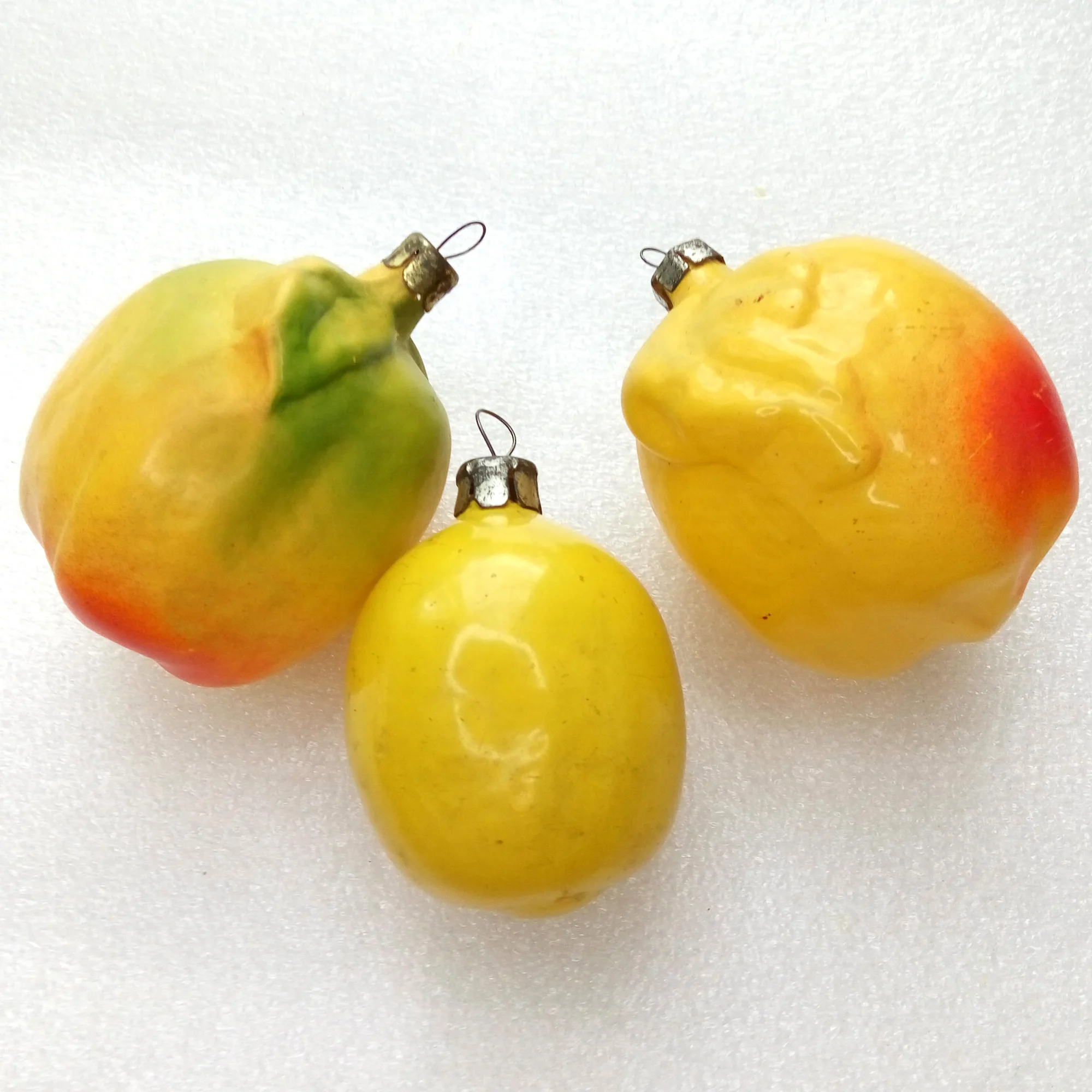 Set of 3 Vintage Glass Christmas Ornaments Lemons