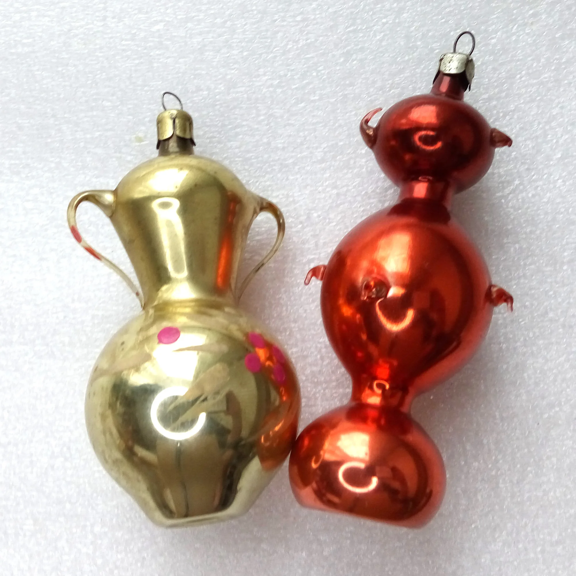 Set of 2 Vintage Glass Christmas Ornaments Jug & Samovar