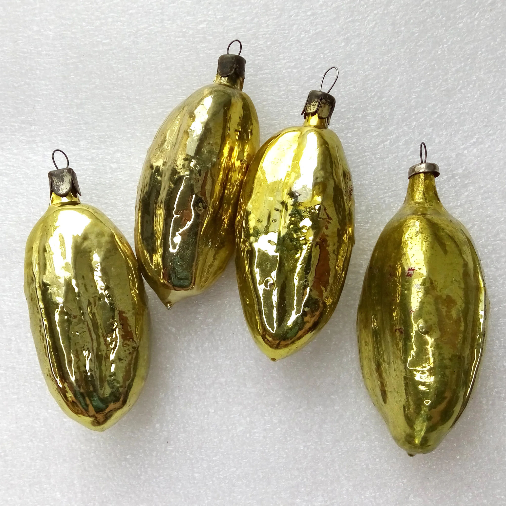Set of 4 Vintage Glass Christmas Ornaments Tree New Yaer Pickles