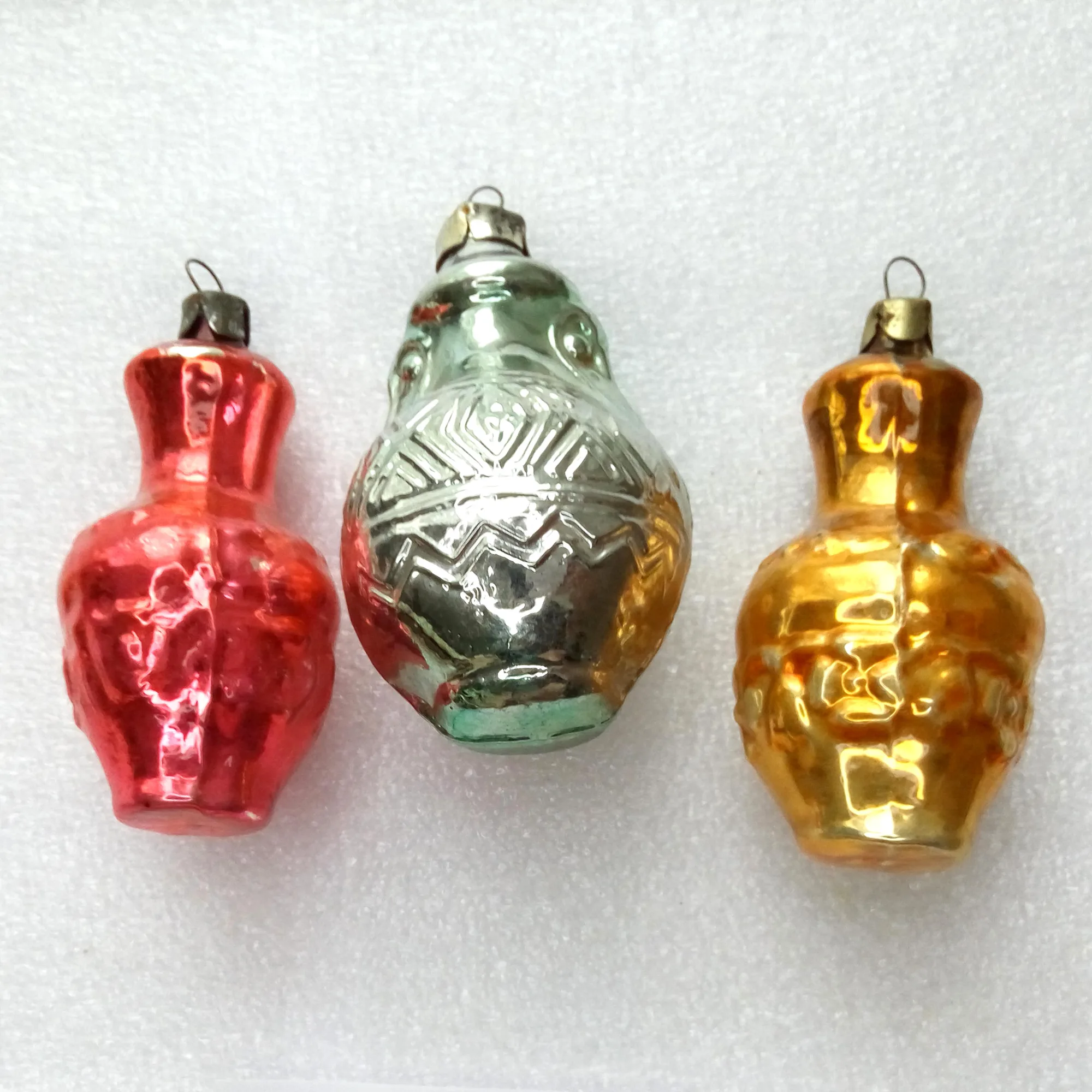 Set of 3 Vintage Glass Christmas Ornaments New Yaer Jugs