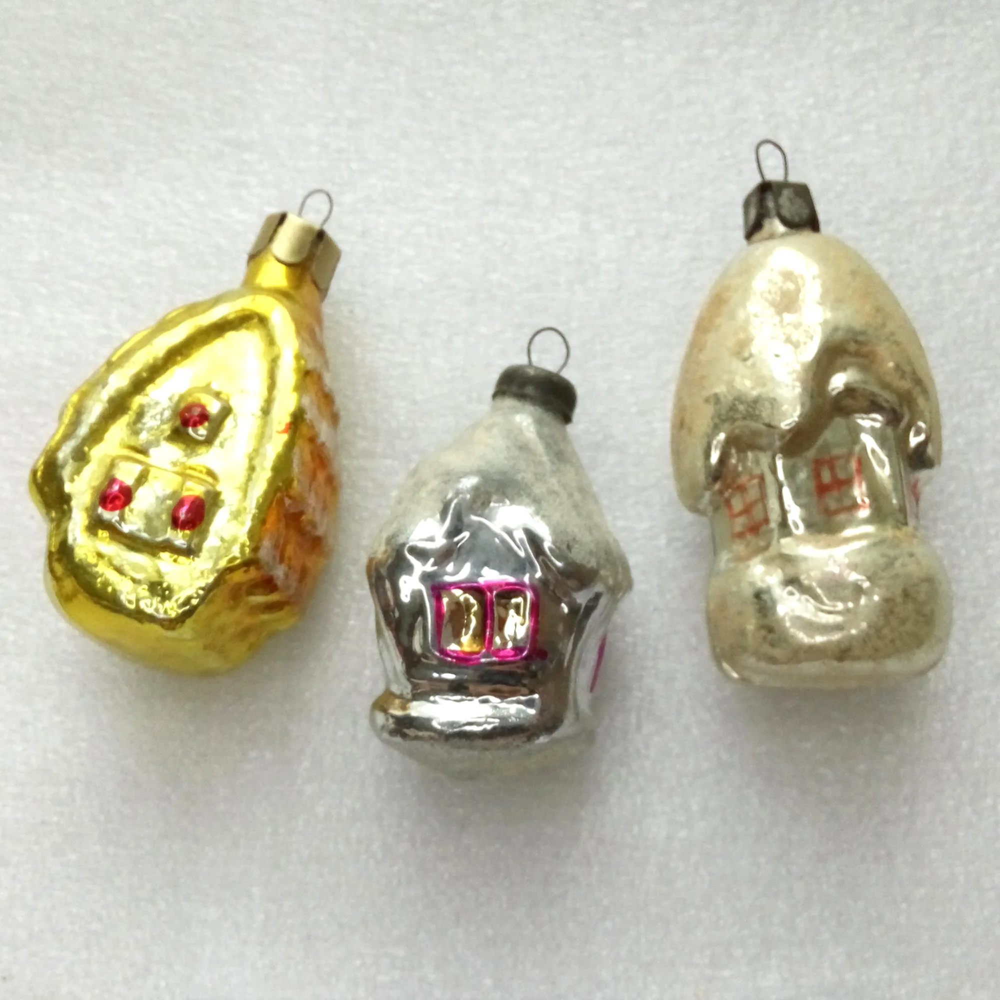 Set of 3 Vintage Glass Christmas Ornament Houses
