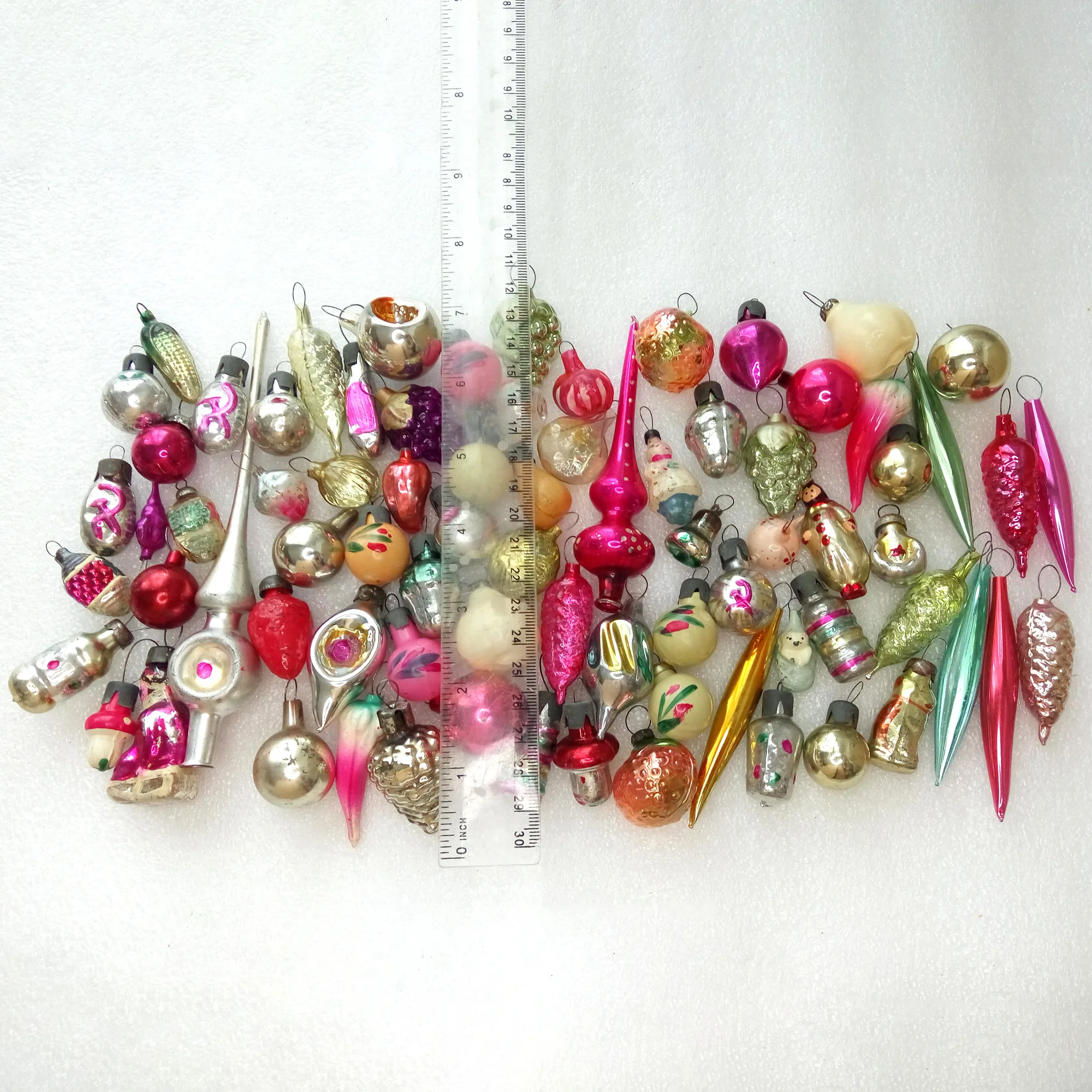 Big set 76 Mini Vintage Glass Christmas Ornament for Small Tree