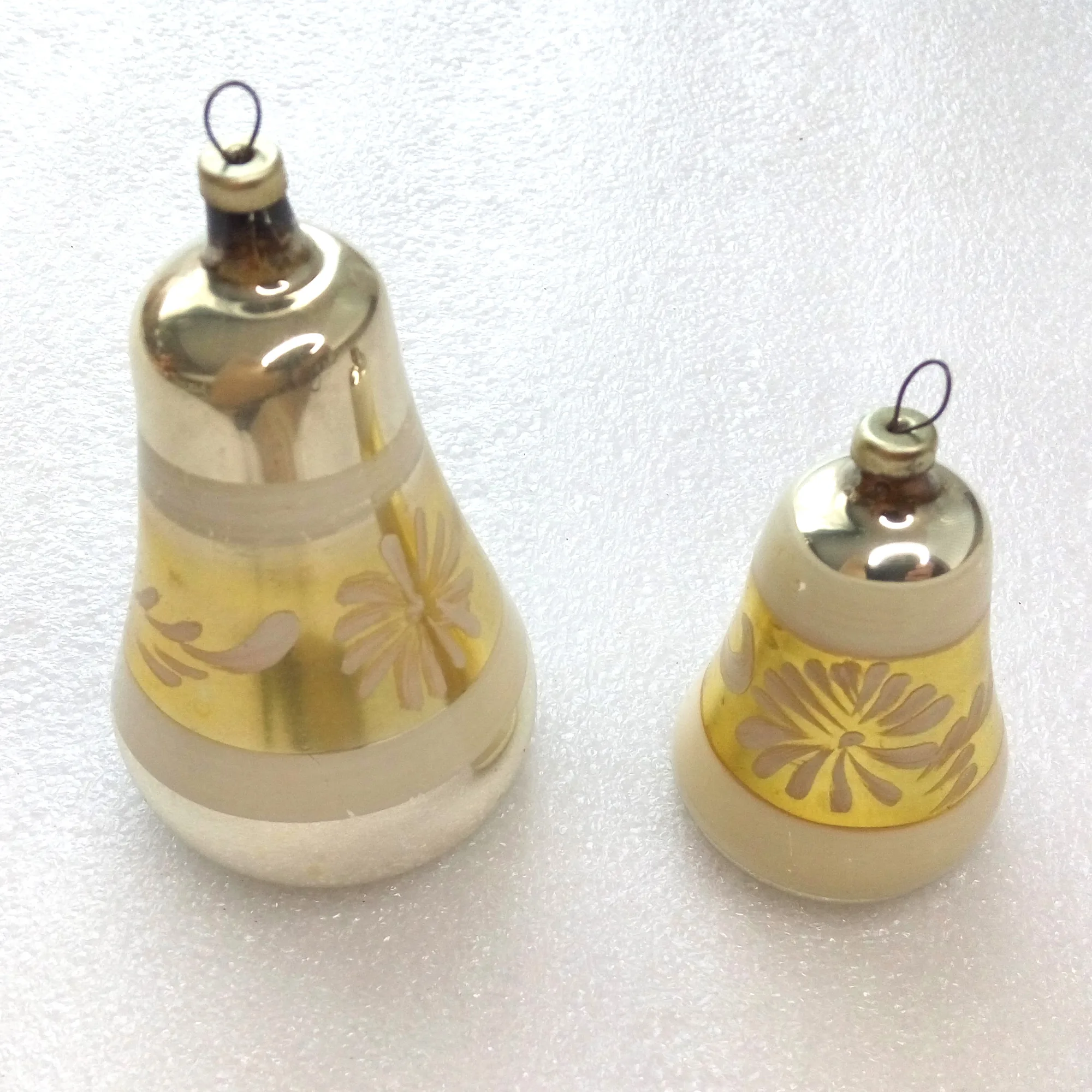 Set of 2 Antique Vintage Glass Christmas Ornaments Tree Bells