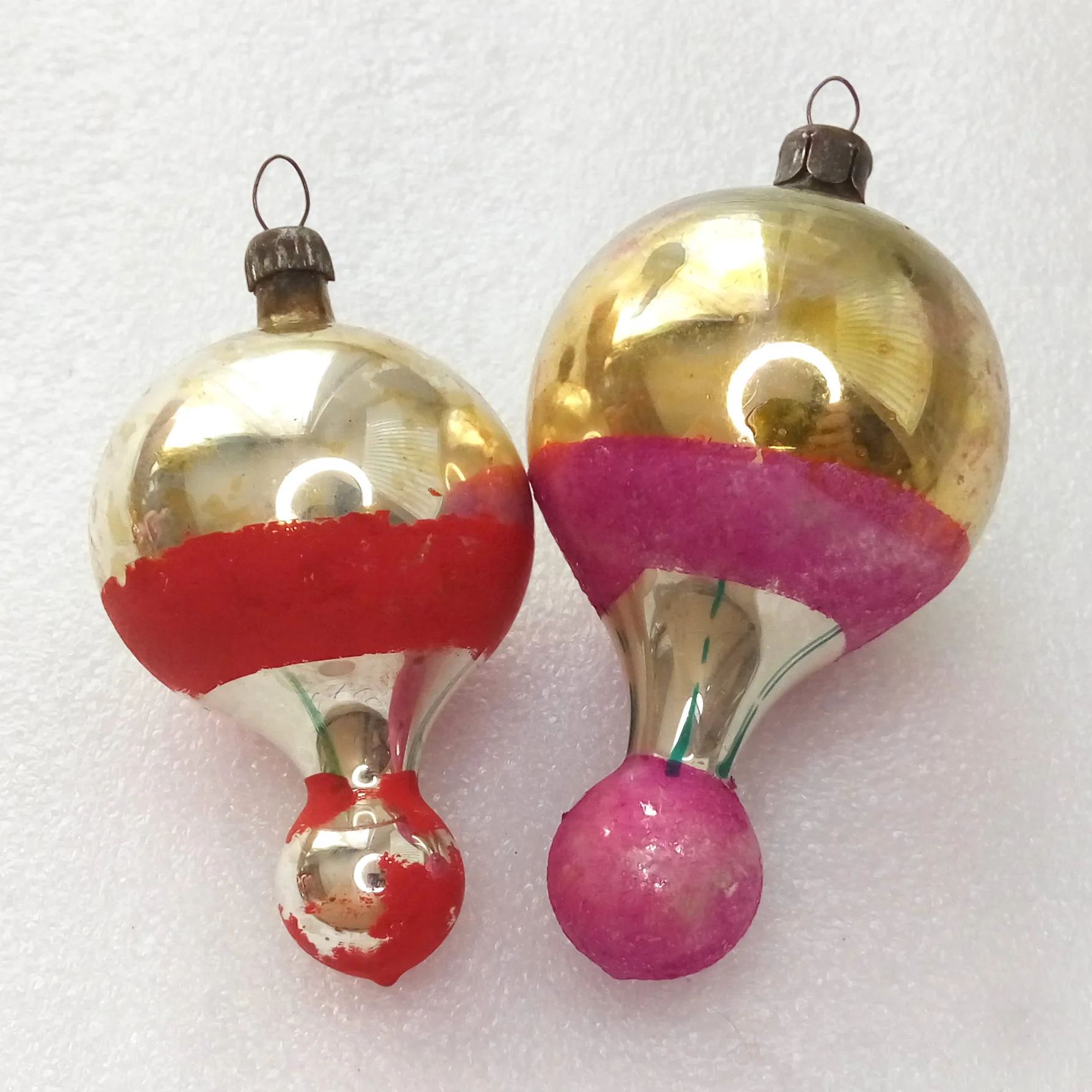Set of 2 Antique Vintage Glass Christmas Ornaments Parachutes