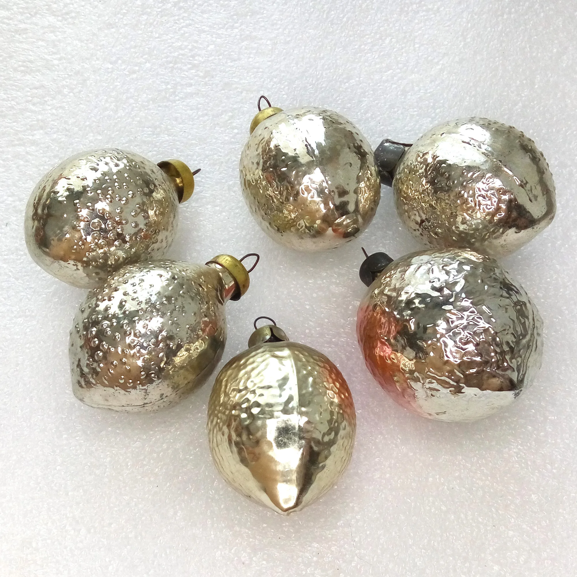 Set of 6 Vintage Silver Glass Christmas Ornament Tree Lemons