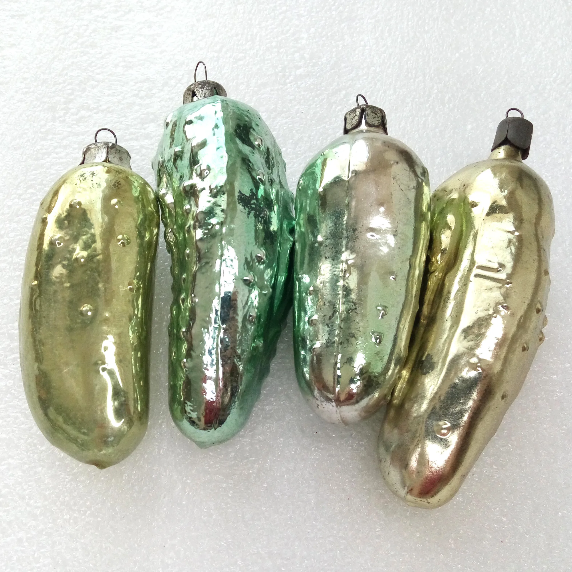 Set of 4 Antique Vintage Glass Christmas Ornament Tree Pickles