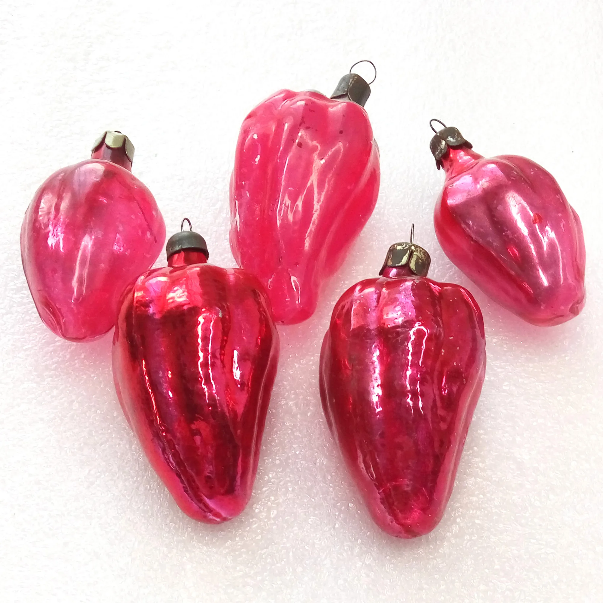 Set of 5 Antique Vintage Glass Christmas Ornament Tree Paprika