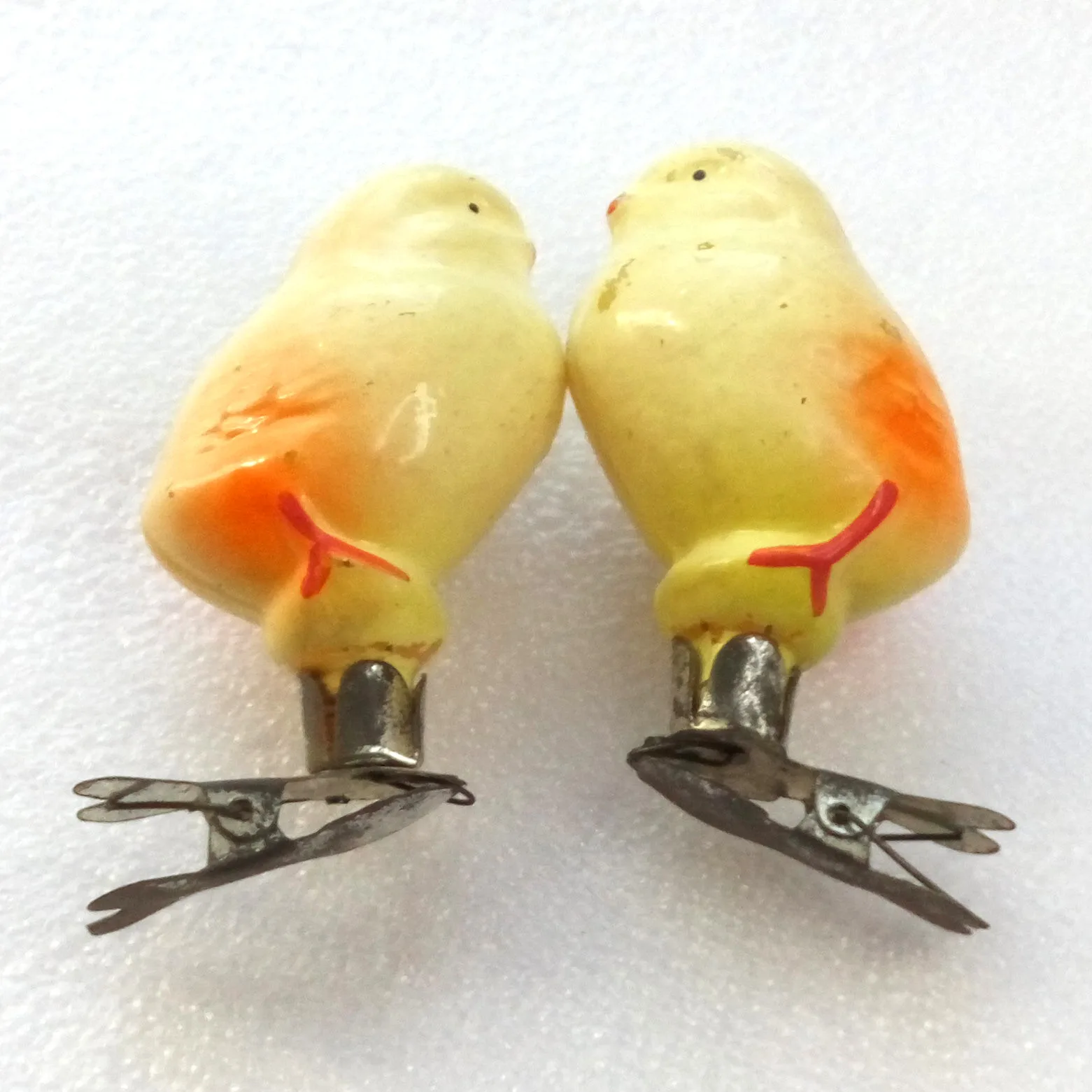Set of 2 Antique Vintage Glass Christmas Ornaments Chickens