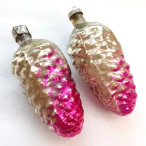 Set of 2 Huge Vintage Glass Christmas Ornaments Pinecones